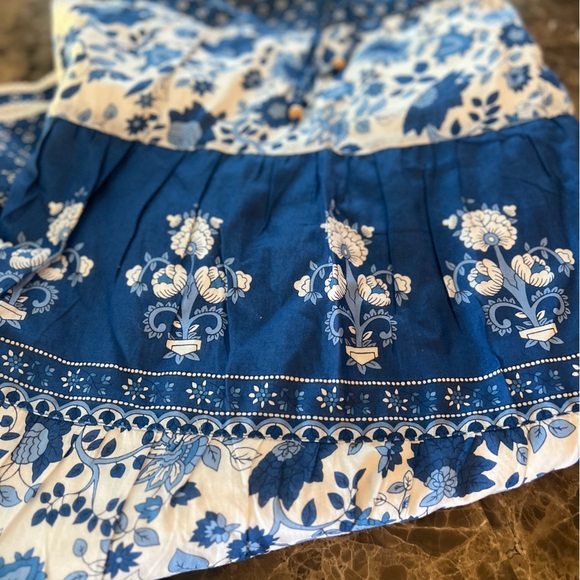 Lauren Ralph Lauren Patchwork Blue Floral Maxi Skirt  Peasant Cottagecore Cotton - Picture 4 of 11